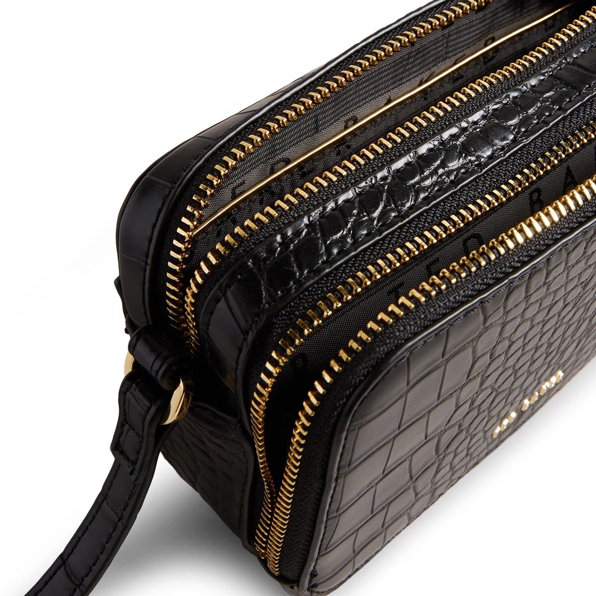 Ted Baker Stina Croc Mini Camera Bag in Black