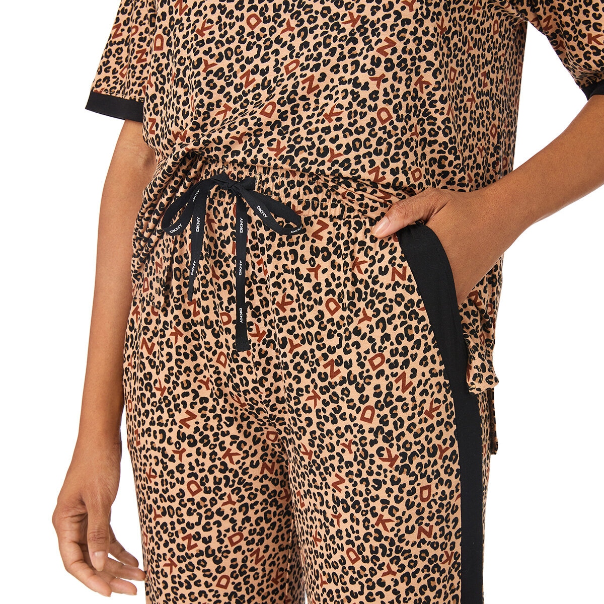 DKNY Ladies Short Sleeve Tee & Jogger Lounge Set in Brown - Large