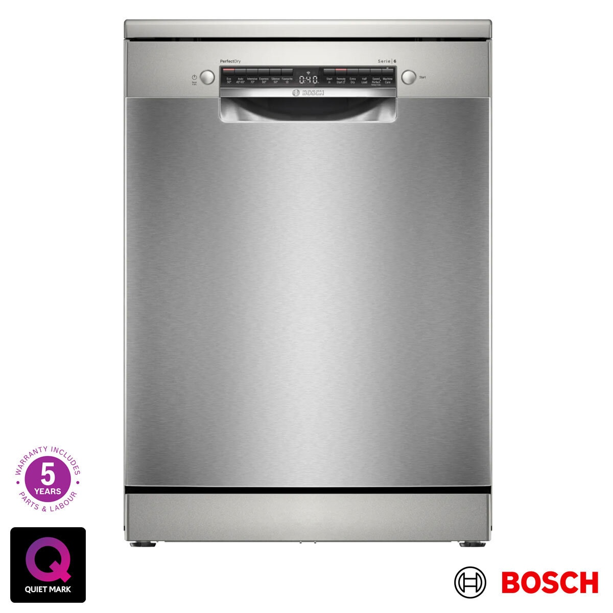 Bosch Series 6 SMS6ZCI10G Freestanding Dishwasher, B Rated in Silver