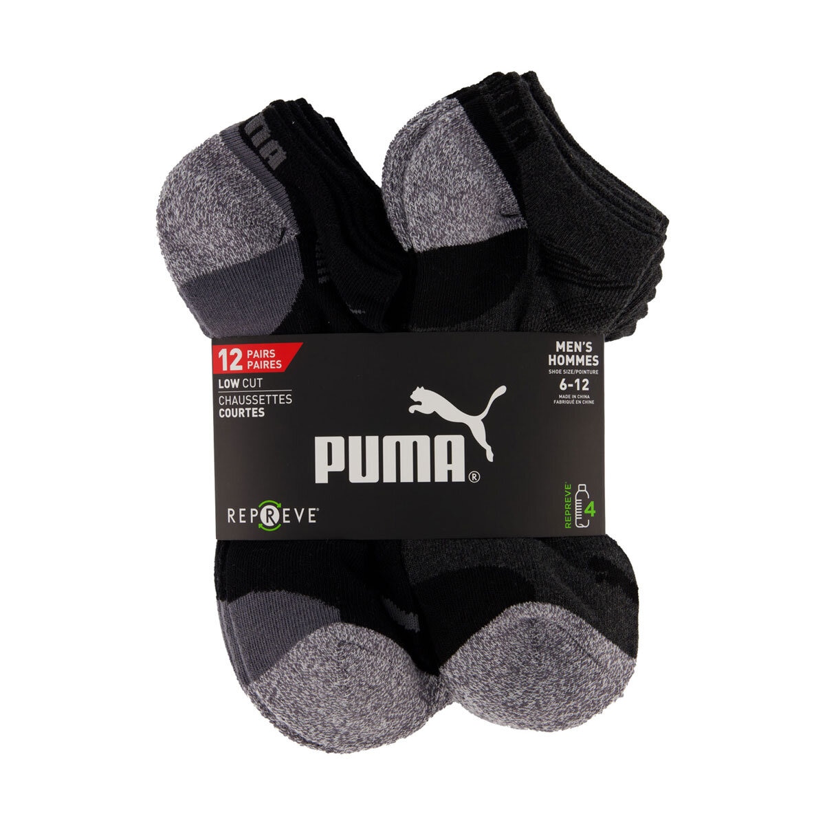 Puma Men's Repreve Sock, 12 Pack