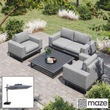 Maze Ethos 4 Piece Deep Seating Patio Set + 10 x 10ft Solar LED Cantilever Umbrella with Base (in Grey)