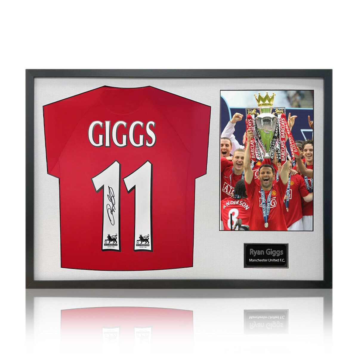 Ryan Giggs Signed Framed Manchester United Football Shirt including 1 Photo, with White Mount