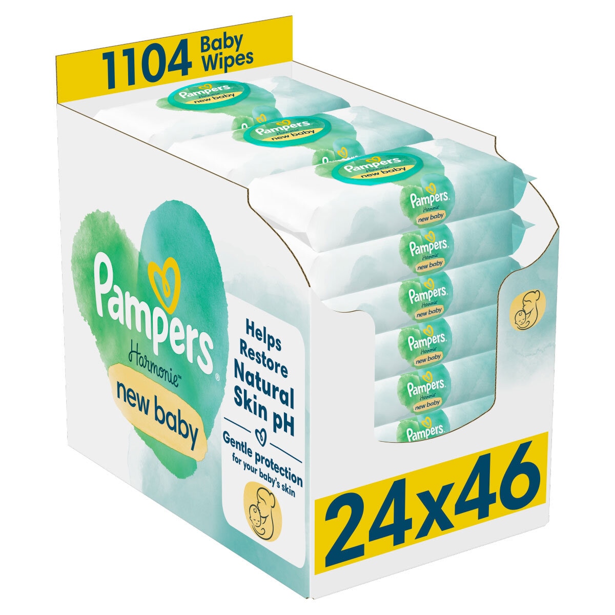 Pampers Harmonie Aqua Plastic Free Baby Wipes, 24 x 46 Wipes