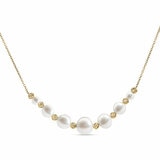 4-8.5mm Cultured Freshwater White Pearl & Gold Bead Graduated Necklace, 14ct Yellow Gold
