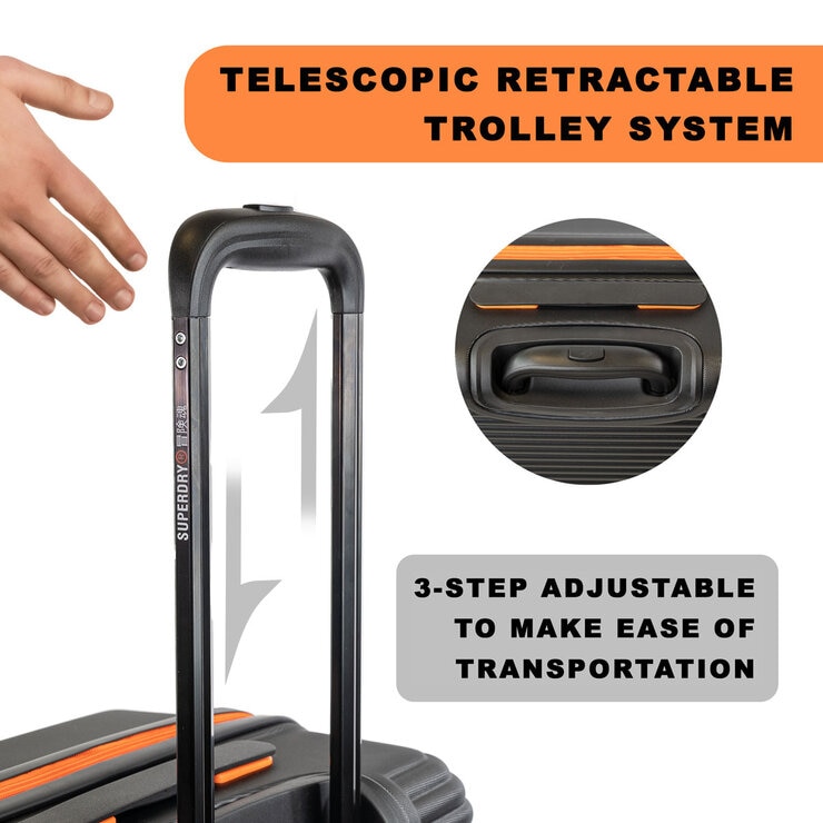 Superdry 3 Piece Hardside Luggage Set in Black/Orange