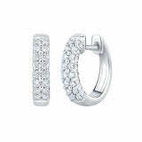 0.30ctw Round Brilliant Cut Diamond Double Row Hoop Earrings, 14ct White Gold 0.30ctw Round Brilliant Cut Diamond Double Row Hoop Earrings, 14ct White Gold