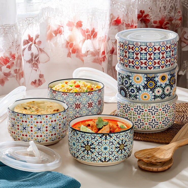 Signature Stoneware Bowls with Lids, 6 Pack Signature Stoneware Bowls with Lids, 6 Pack