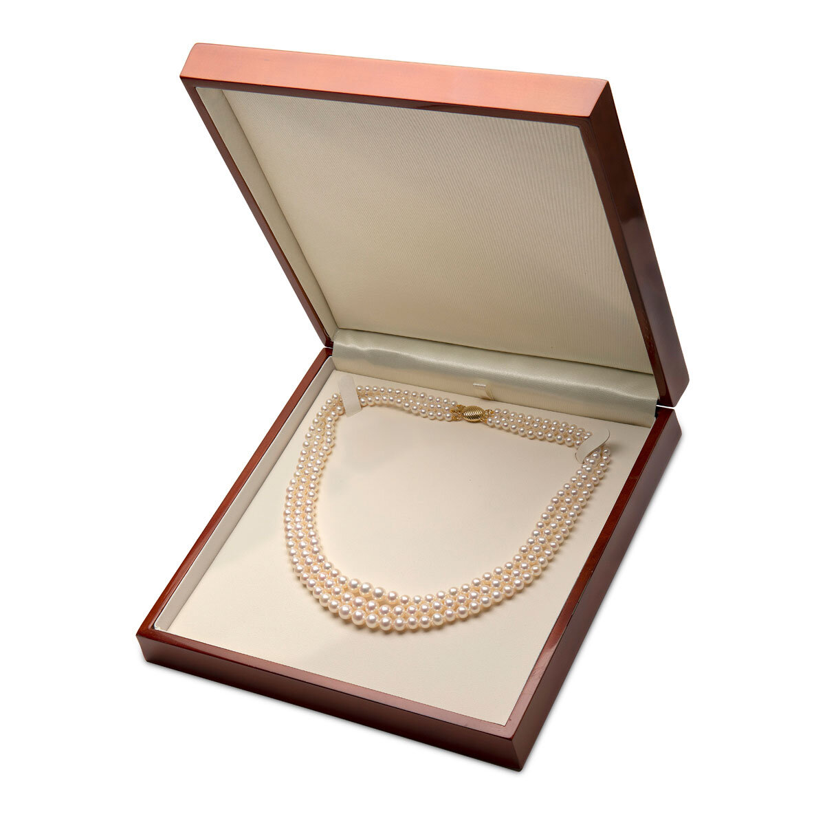White Cultured Freshwater Pearl 3 Strand Necklace, 18ct Yellow Gold