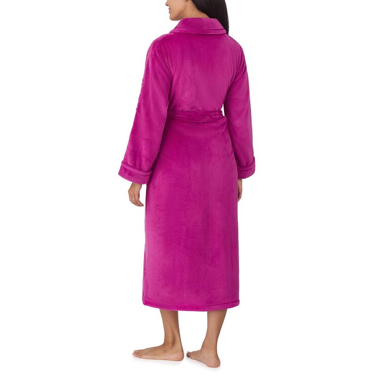 DKNY Shawl Collar Long Plush Robe in Magenta, Extra Large