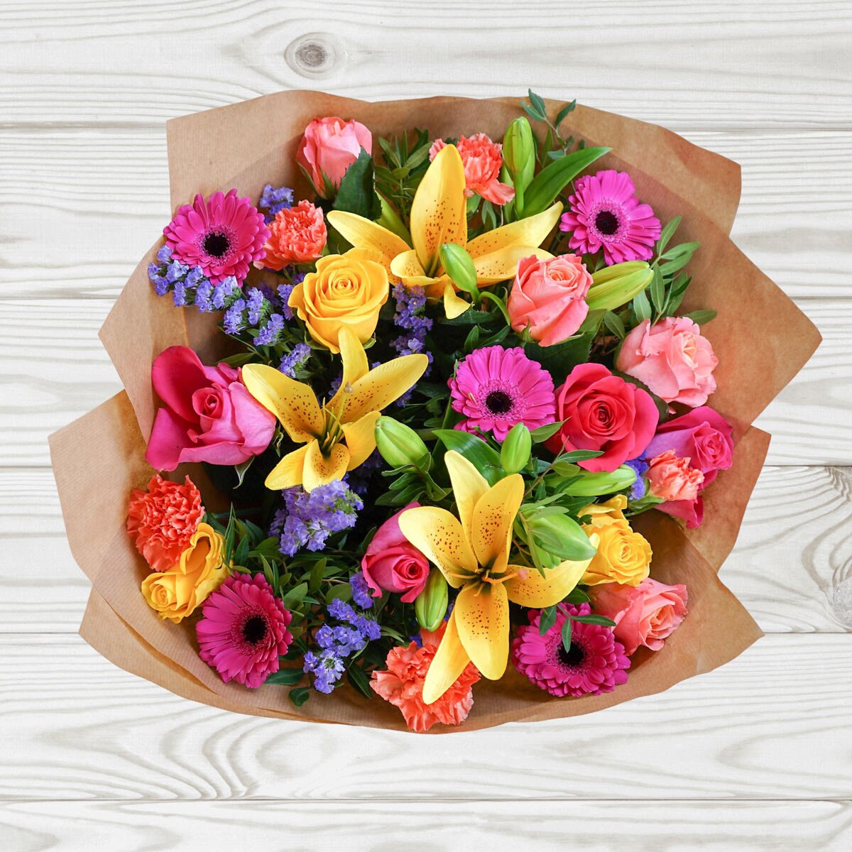 28 Stem Vibrant Mixed Flower Bouquet with Greetings Card