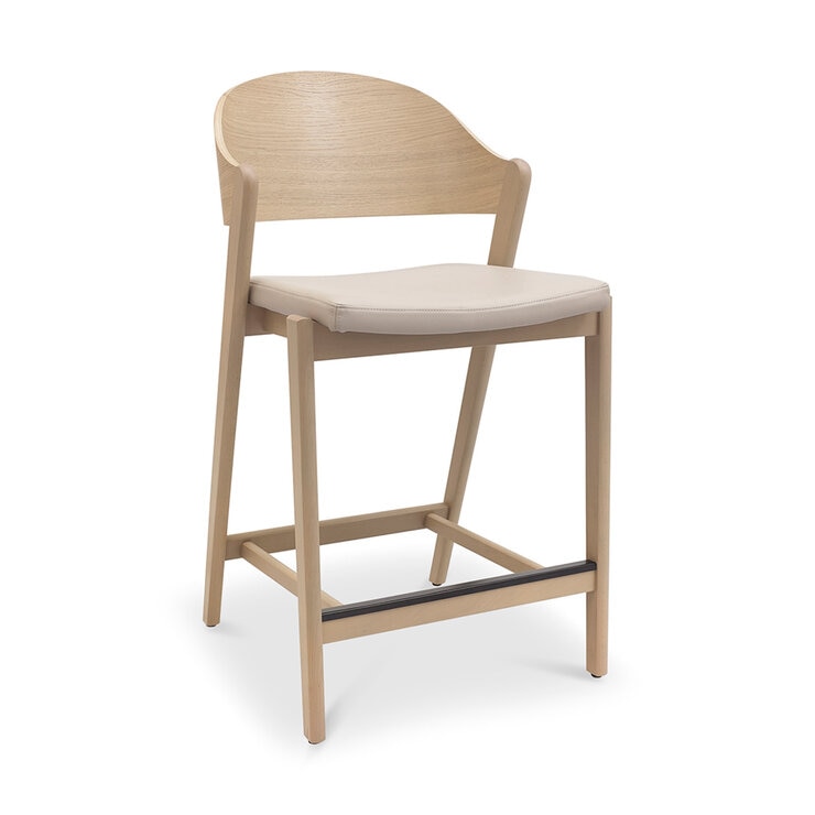 Bentley Designs Vega Scandi Light Oak Beige Leather Bar Stool