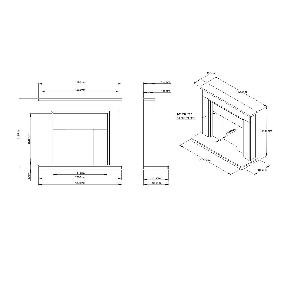 Flare Madalyn Electric Marble Fireplace Suite in White, 2kW