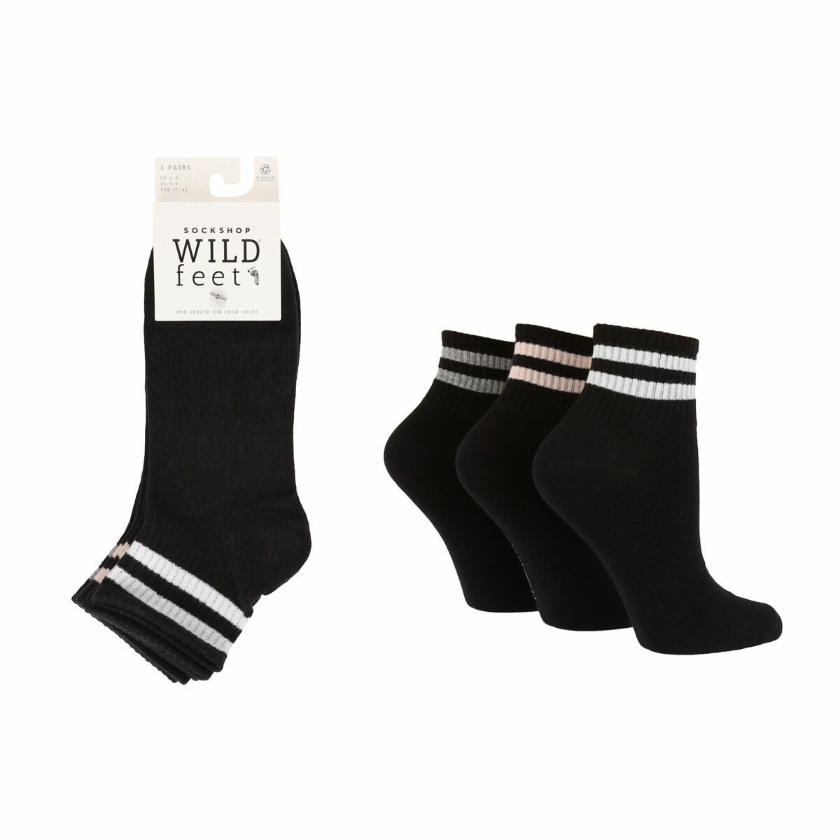 Wild Feet Ladies Quarter Sock 6 Pack in Black