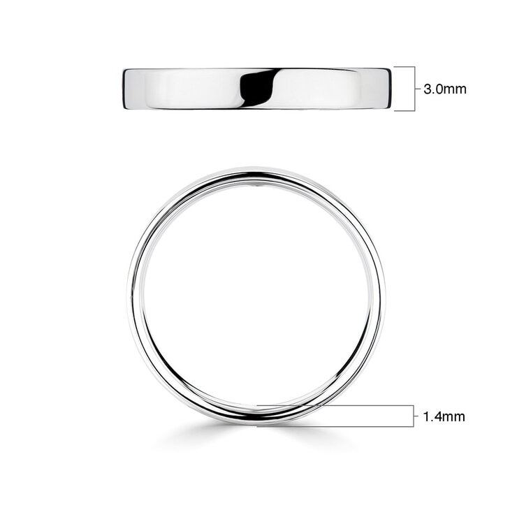 3.0mm Basic Light Court Wedding band. Platinum