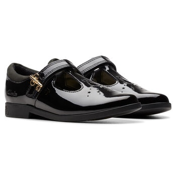 Clarks Kids Lock Shine Black Patent Shoes