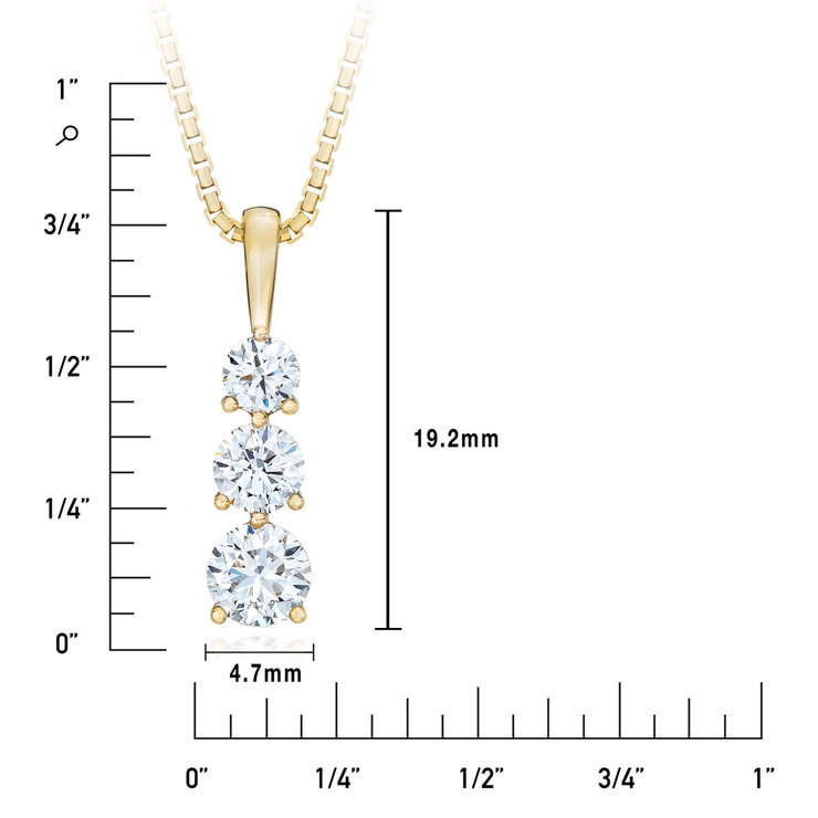 1.00ctw Round Brilliant Cut 3 Stone Diamond Pendant, 14ct Yellow Gold