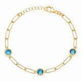 Round Cut Topaz Paperclip Bracelet 14ct Yellow Gold