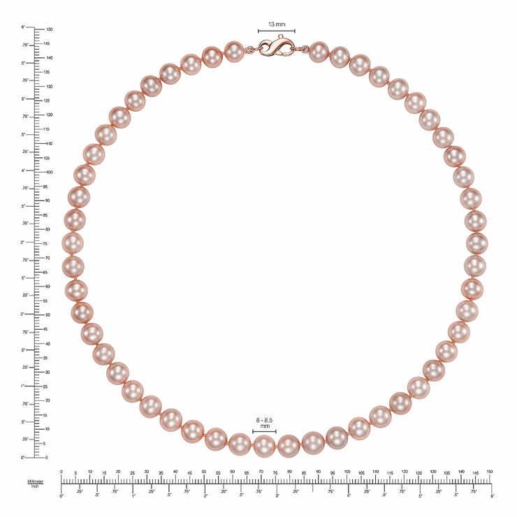 8-8.5mm Cultured Freshwater Pink Pearl Necklace, 18ct Rose Gold