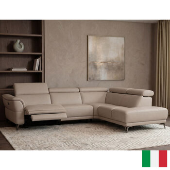 Nicoletti Charleston Beige Leather Power Reclining Corner Sofa with Chaise in 2 Configurations