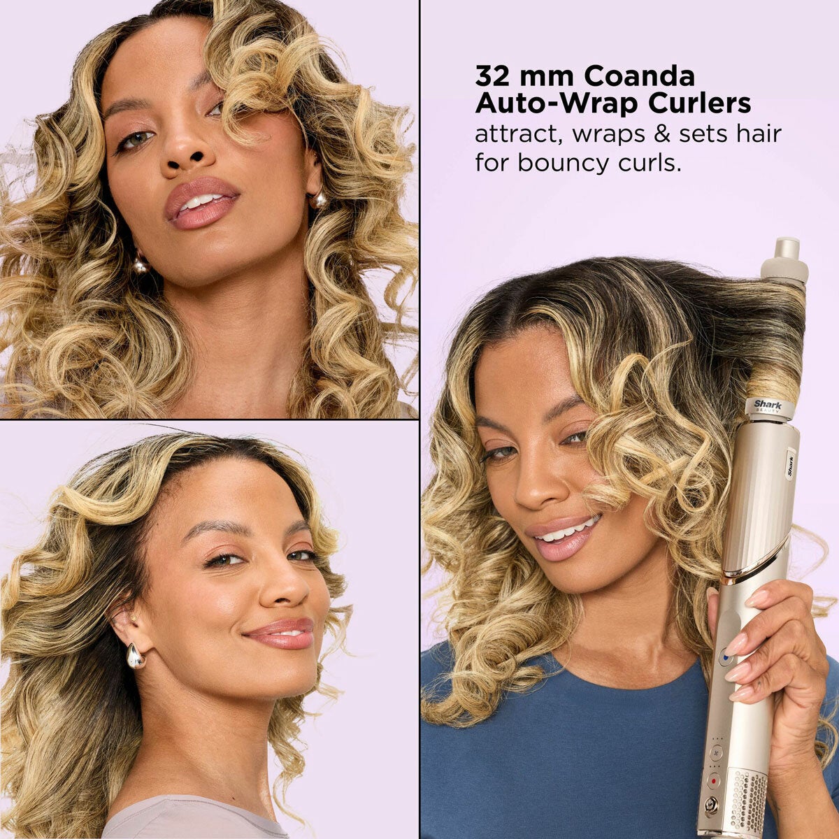 Lifestyle image showing 32mm Coanda auro wrap curlers being used Lifestyle image showing 32mm Coanda auro wrap curlers being used