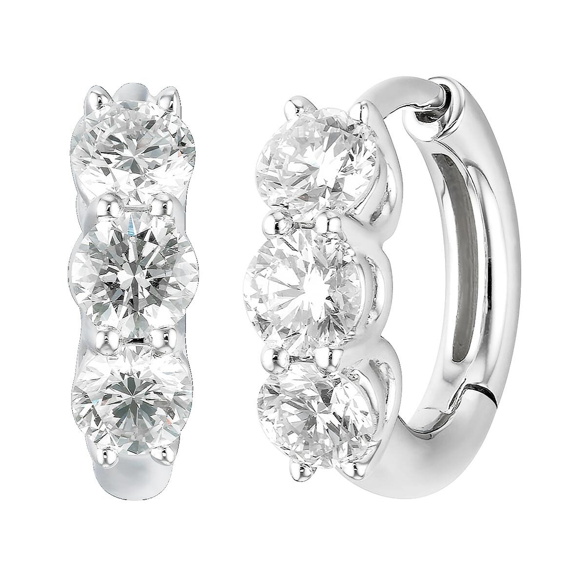 1.18ctw 3 Stone Diamond Earrings, 14ct white Gold