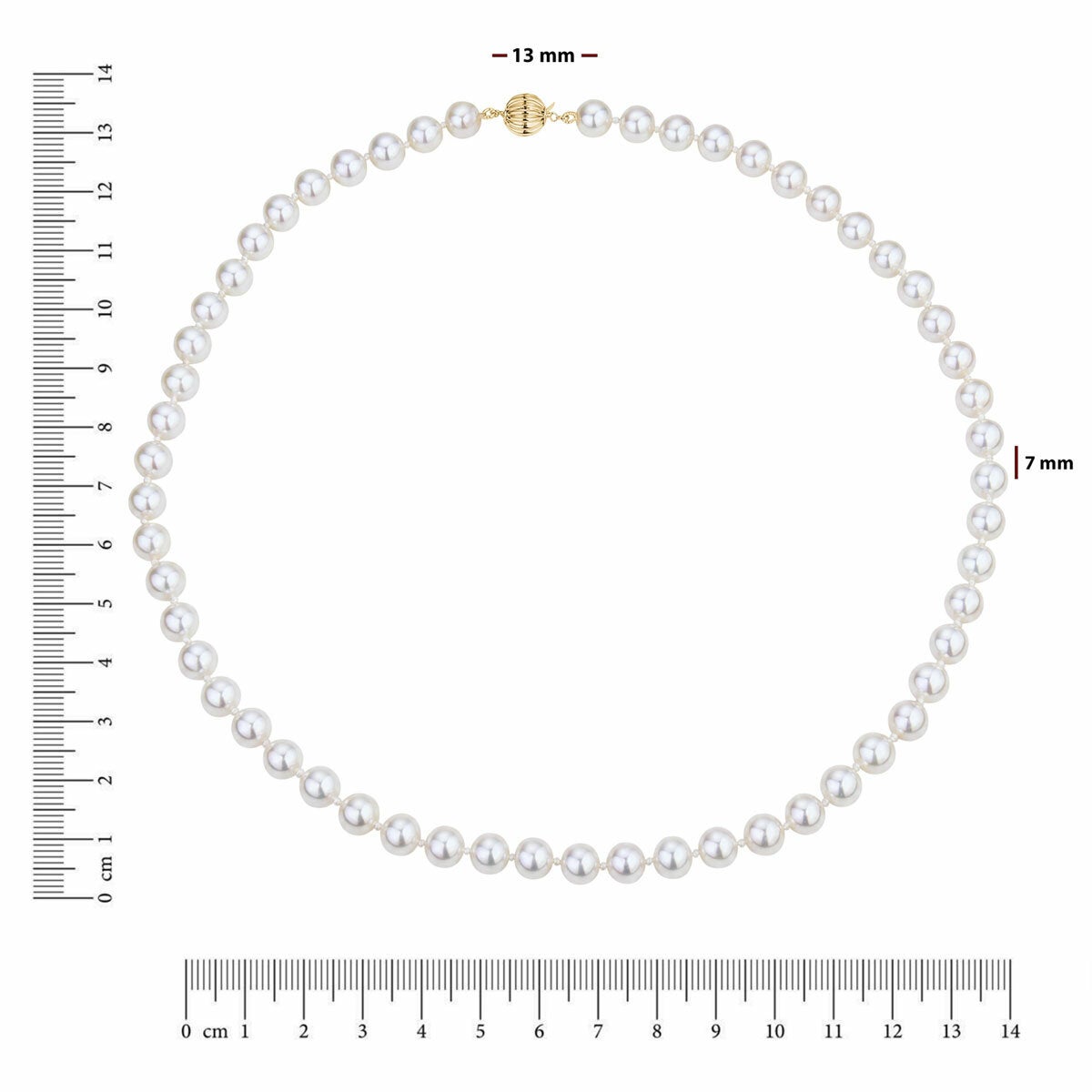 7-7.5mm Akoya White Necklace, 14ct Yellow Gold