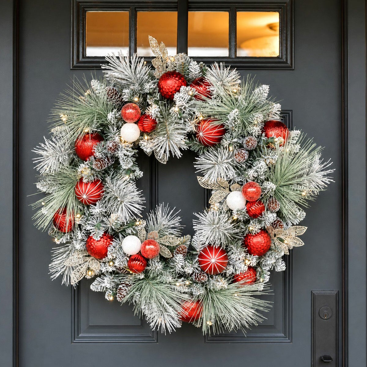 30 Inch Pre-Lit Flocked Christmas Wreath 30 Inch Pre-Lit Flocked Christmas Wreath