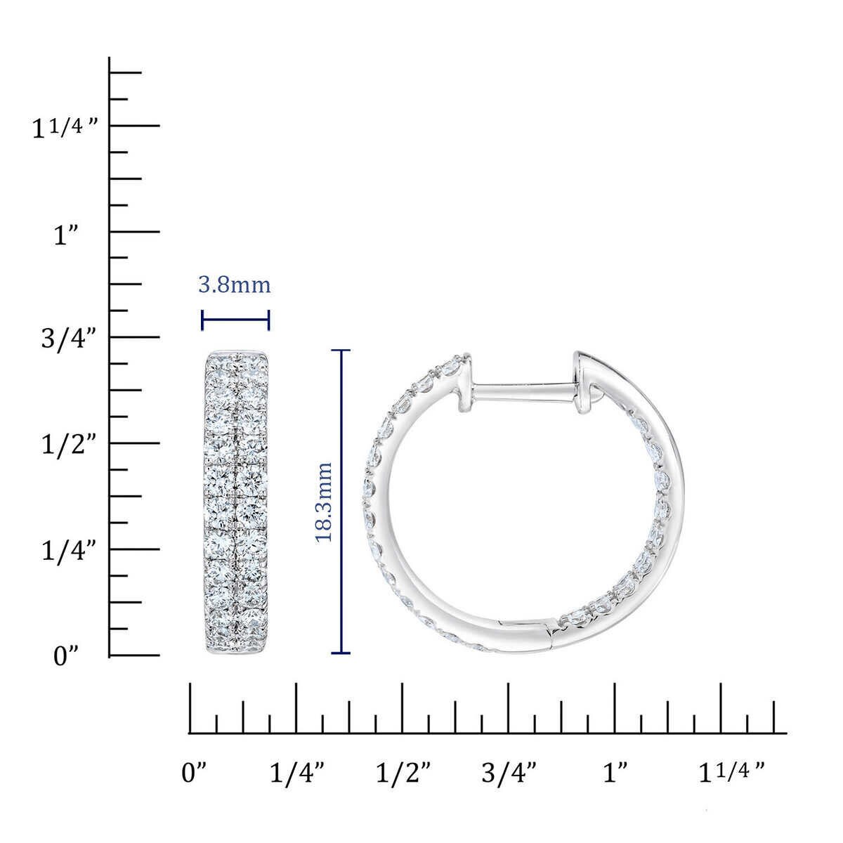 1.50ctw  Double Hoop Diamond Earrings, 14k White Gold