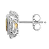 Cushion Cut Citrine & 0.23ctw Diamond Stud Earring, 14ct Whit Gold