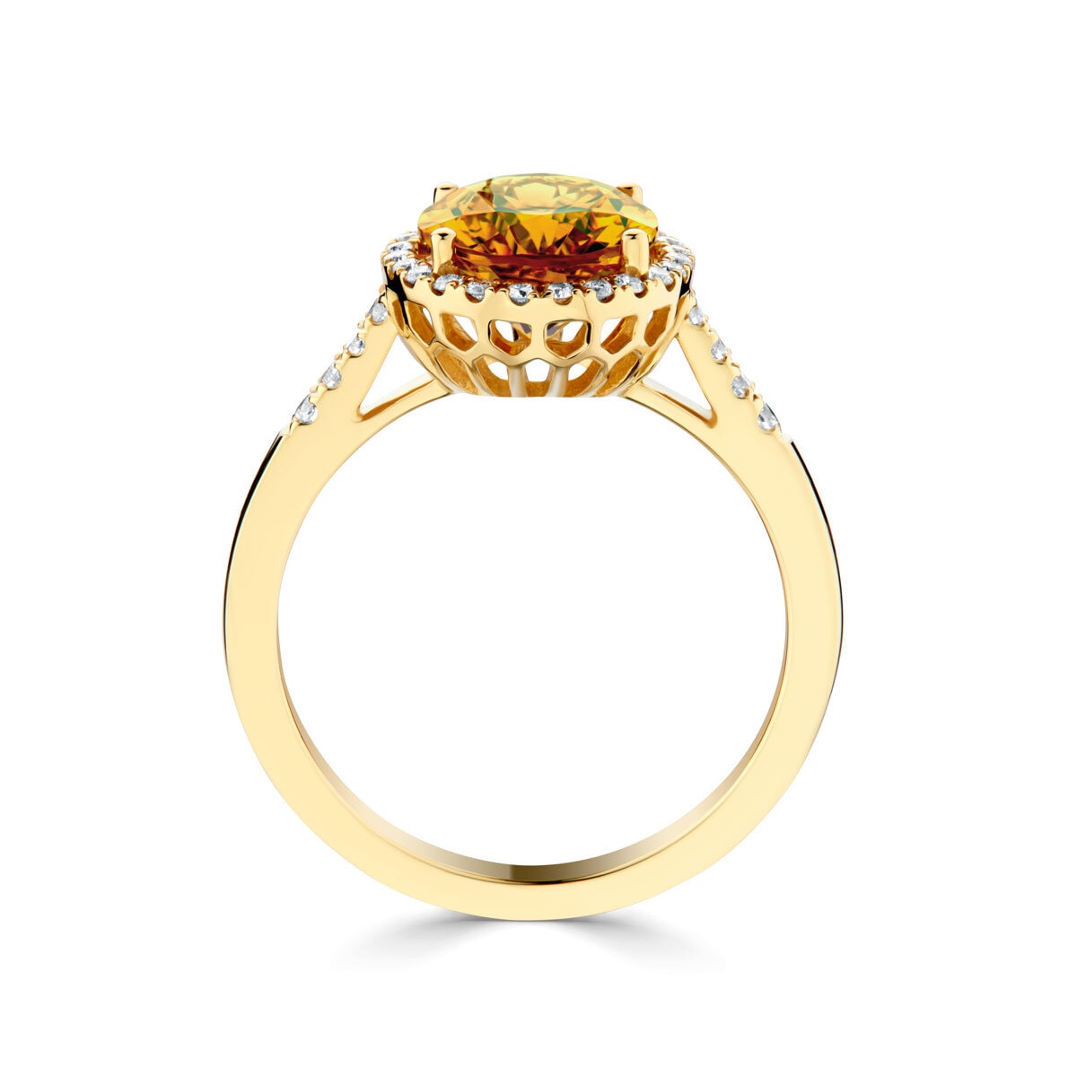 Oval Cut Citrine &0.22ctw Diamond Halo Ring,18ct Yellow Gold