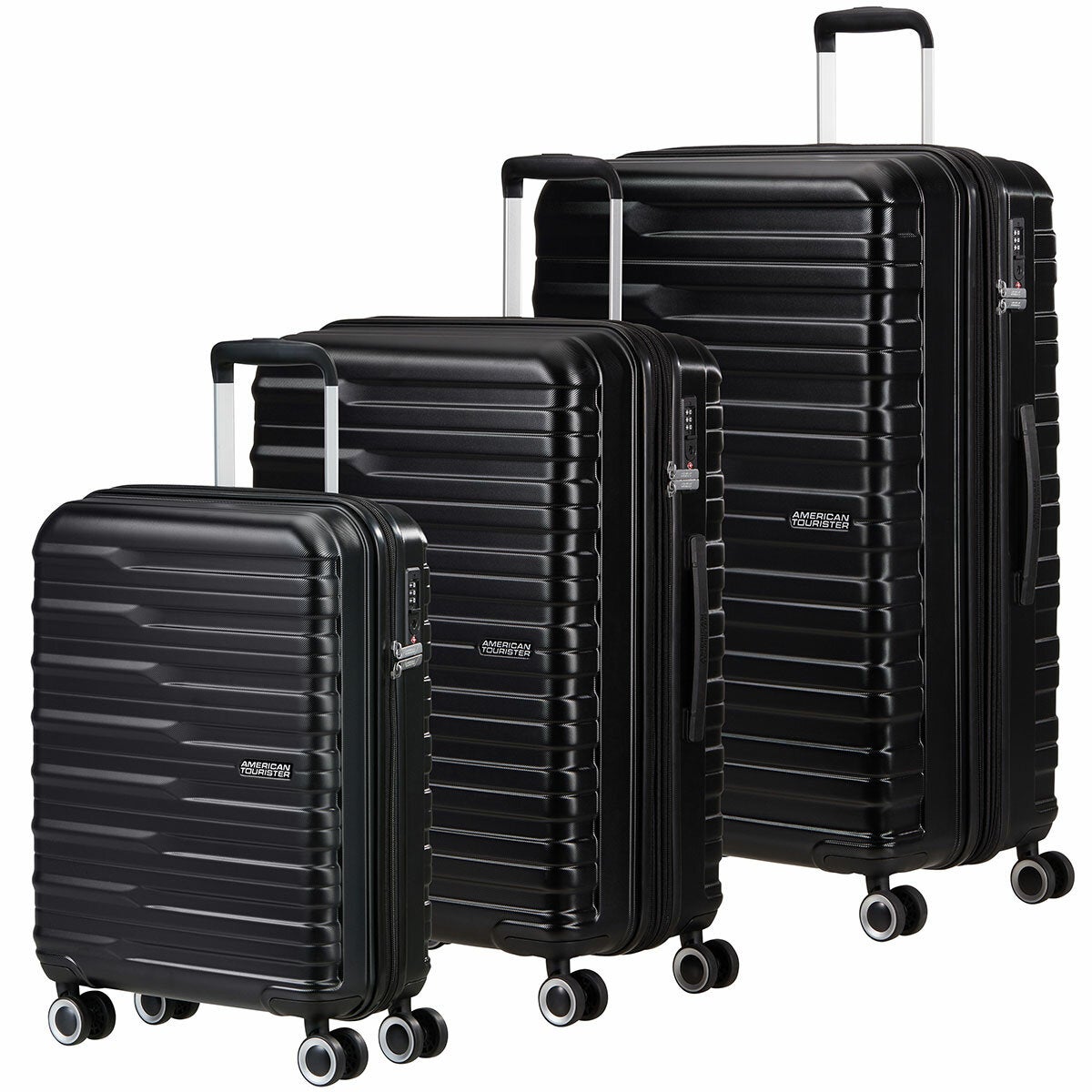 American Tourister 3pc Luggage Set Spinner Case In Black American Tourister 3pc Luggage Set Spinner Case In Black