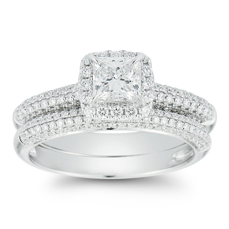 1 40ctw Princess And Round Brilliant Cut Diamond Wedding Ring Set
