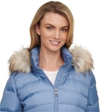 Andrew Marc Women's Short Down Jacket with Faux Fur Trim Hood in Dusk Blue, Medium