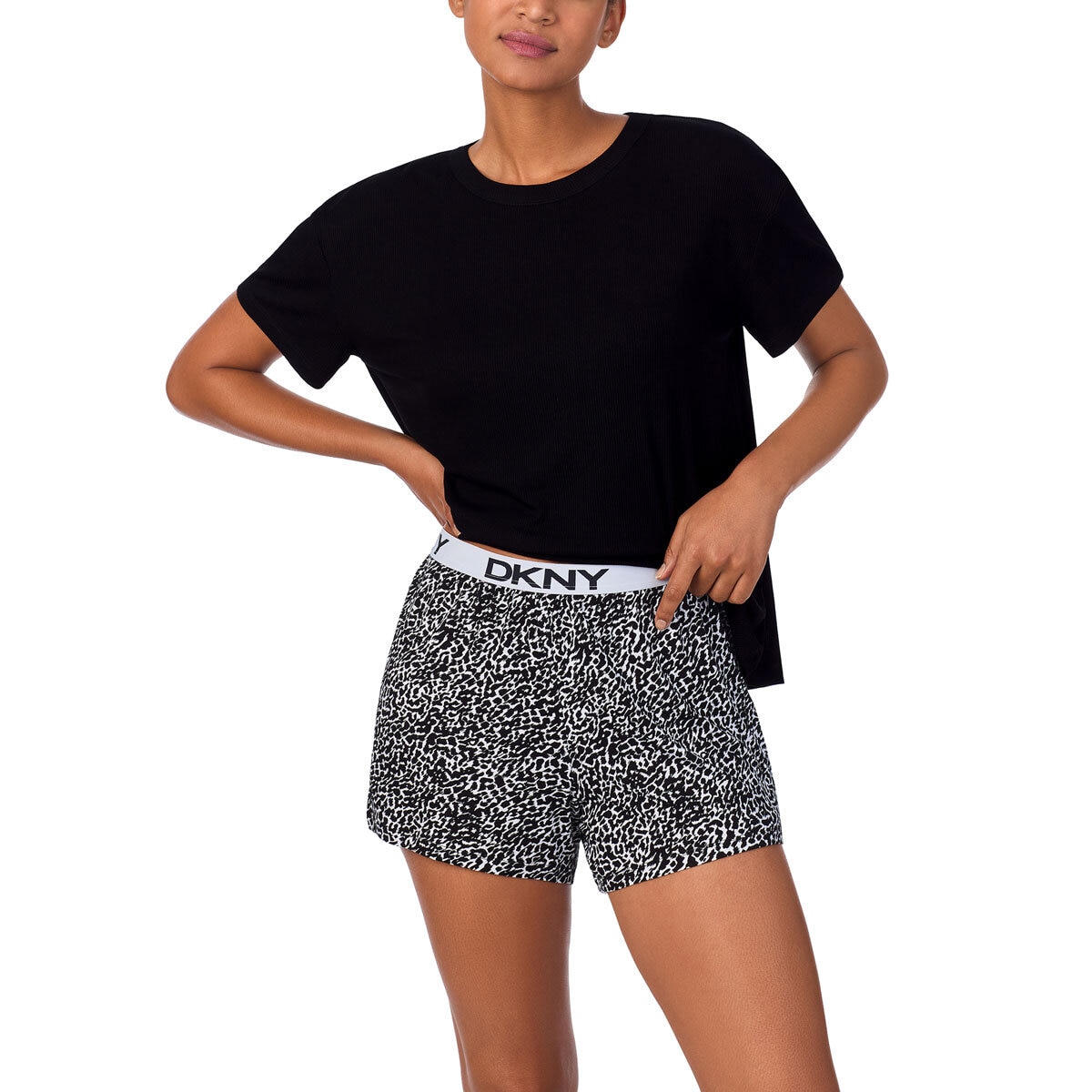 DKNY Ladies Tee & Boxer Pyjama Set in Black
