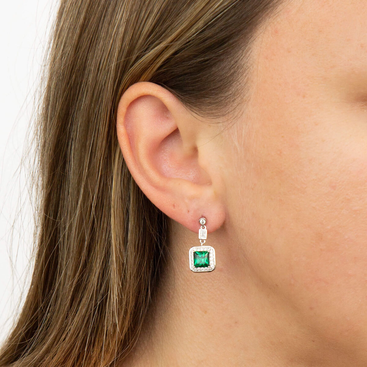 DiamonFire Sterling Silver Green Cubic Zirconia Art Deco Style Drop Earrings