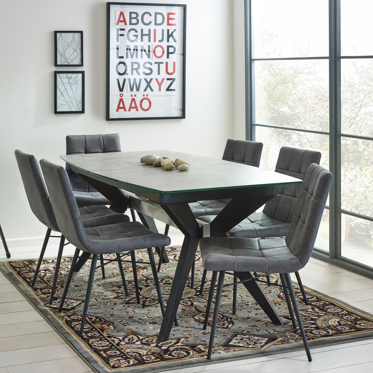 Soho Glass Extending Concrete Effect Dining Table 6 Grey Chairs Costco Uk