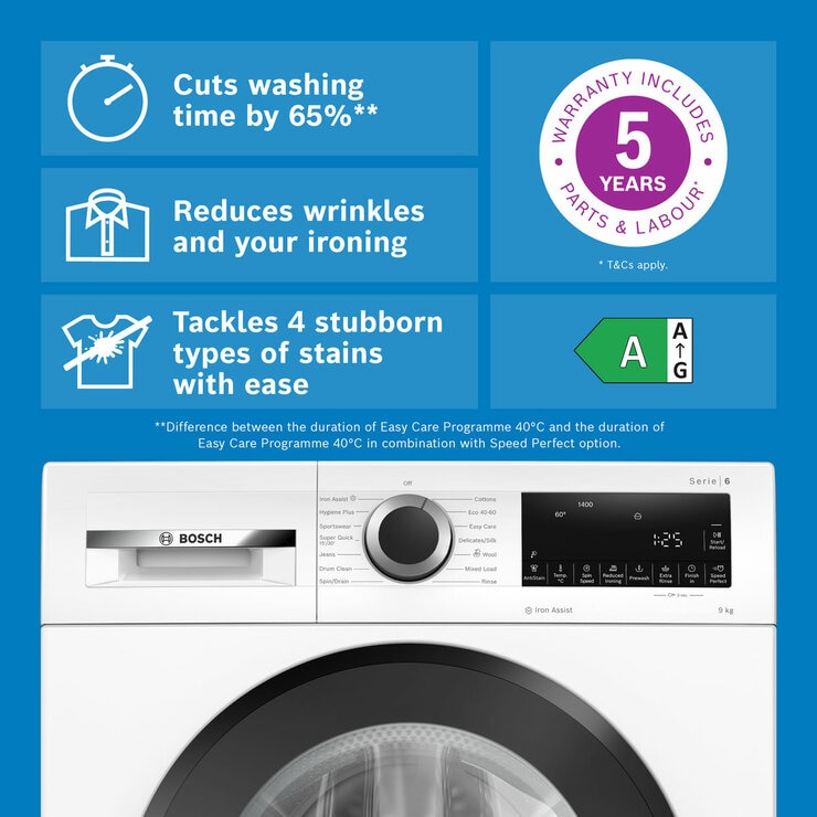 Bosch WGG24400GB Series 6, 9kg, 1400rpm Washing Machine, A Rated in White
