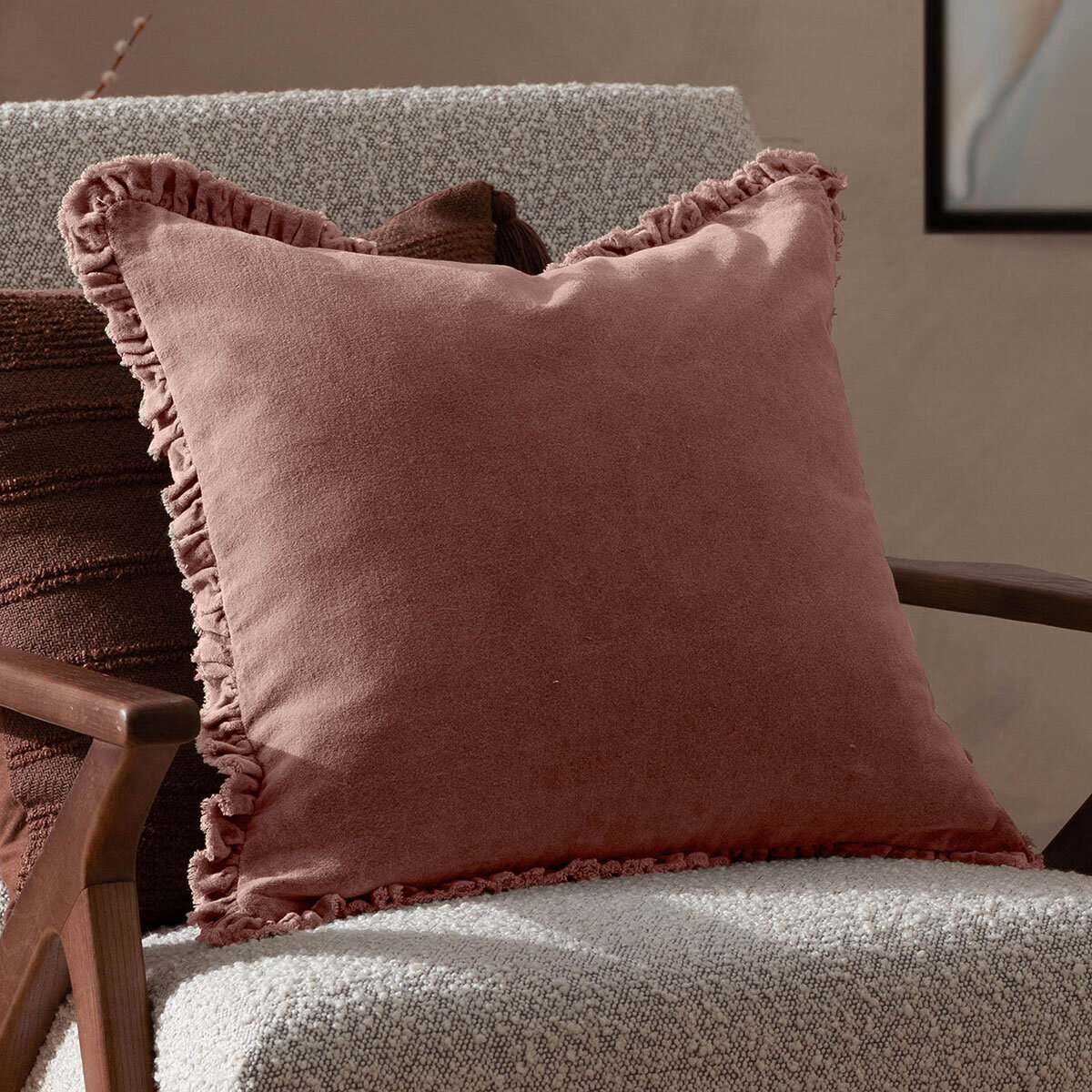 Furn Bertie Velvet Feather Fill Cushion 2 Pack in Rose, 45 x 45 cm