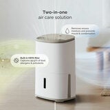 Lifestyle image of dehumidifer and features Lifestyle image of dehumidifer and features