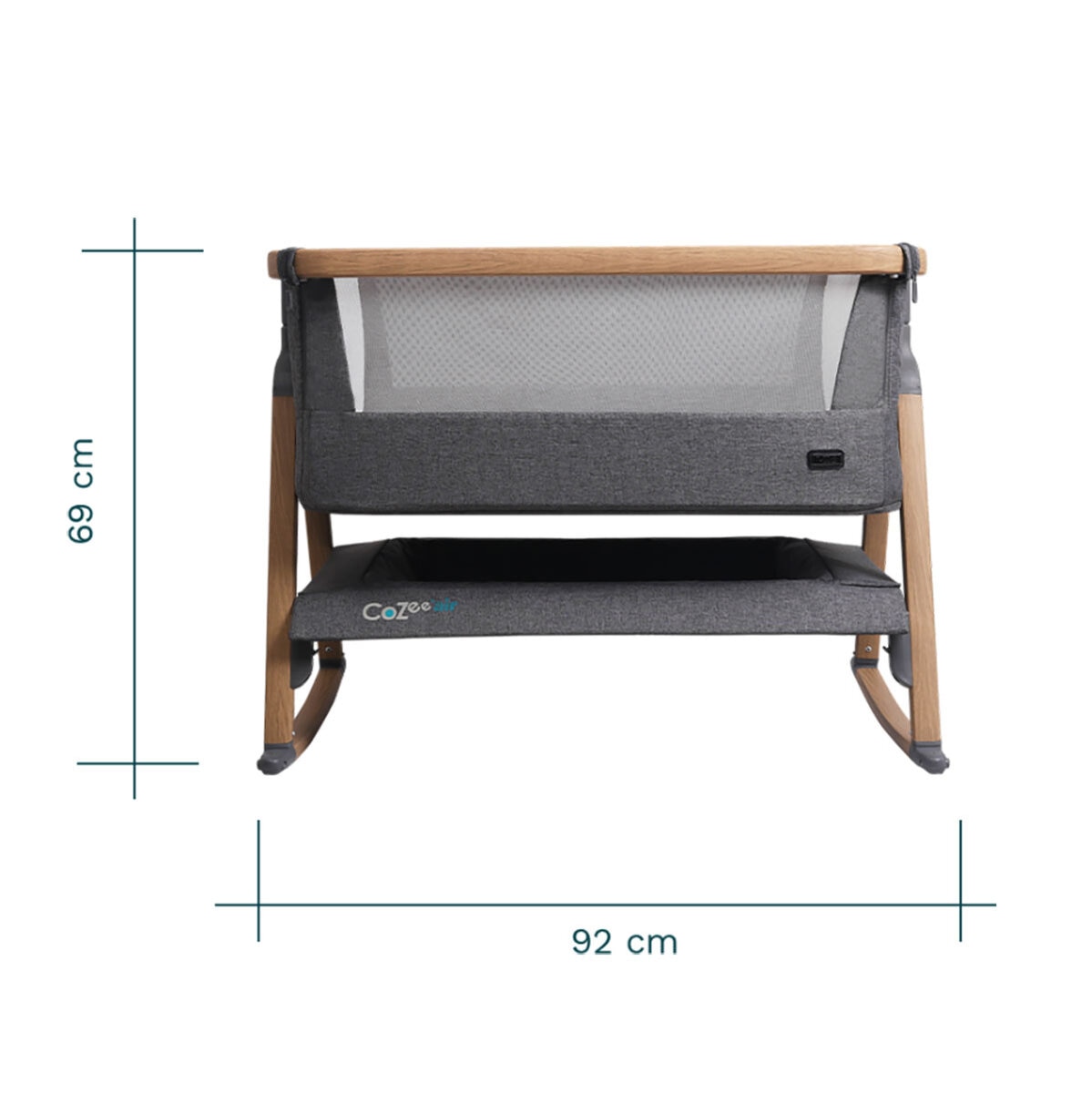 Tutti Bambini CoZee Air Bedside Rocking Crib, Oak & Charcoal