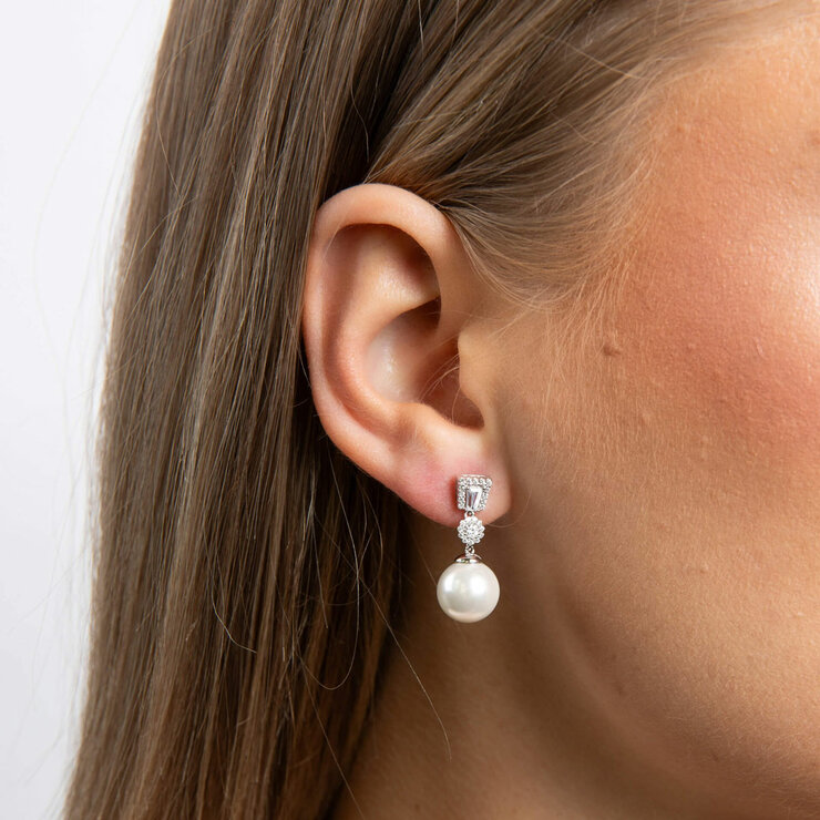Diamonfire Zirconia and Shell Pearl Drop Earrings Diamonfire Zirconia and Shell Pearl Drop Earrings