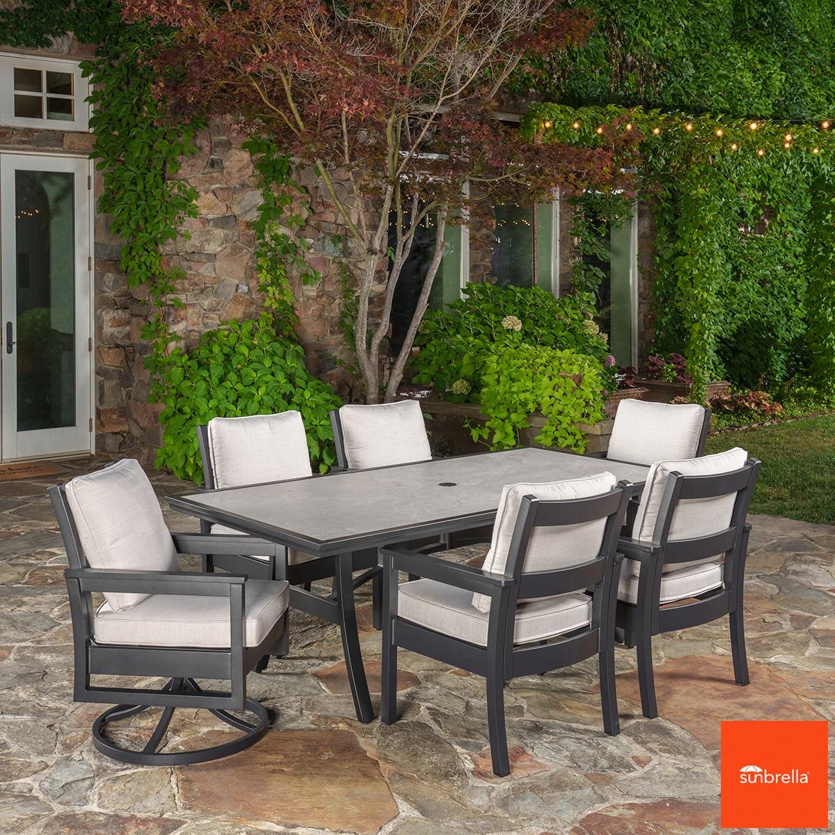 SunVilla Fairchild 7 Piece Cushioned Dining Patio Set + Cover