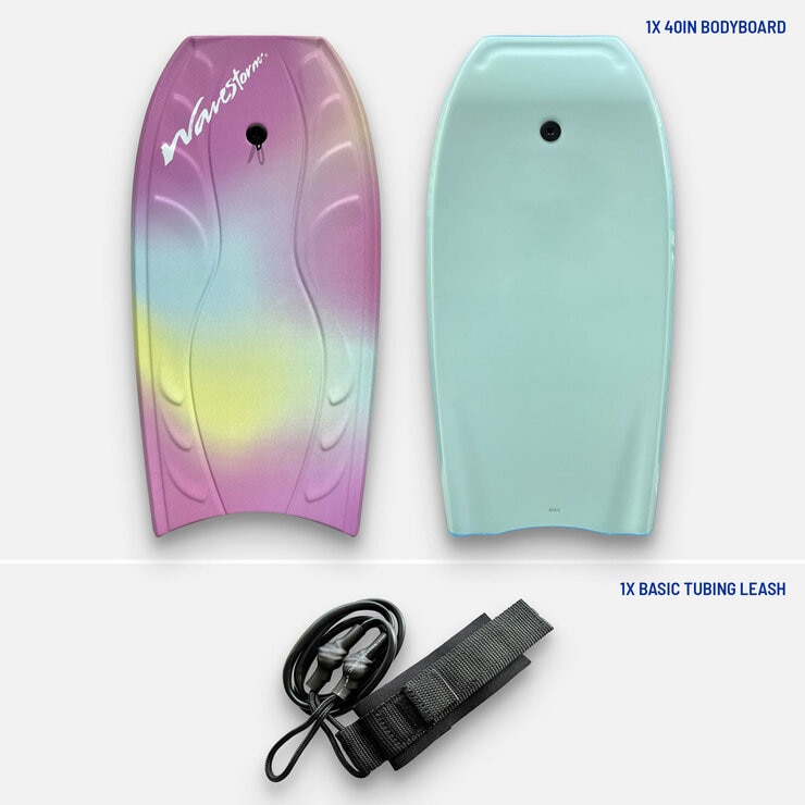 Graphic showing the bodyboard and basic tubing leash