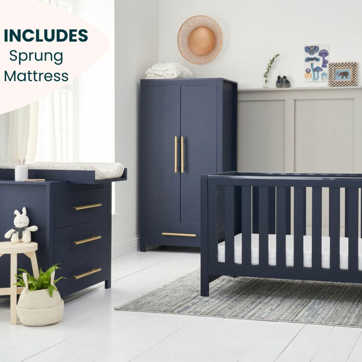 Tutti Bambini Tivoli 4 Piece Nursery Set with Sprung Mattress, Navy Tutti Bambini Tivoli 4 Piece Nursery Set with Sprung Mattress, Navy