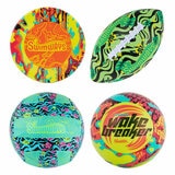 Studio image showing the football, volleyball, skip disc and wavebreaker
