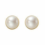 10-10.5mm Cultured Freshwater White Pearl Bezel Earrings, 14ct Yellow Gold