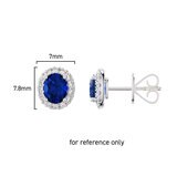 Oval Cut Sapphire & 0.16ctw Diamond Halo Earrings, 14ct White Gold