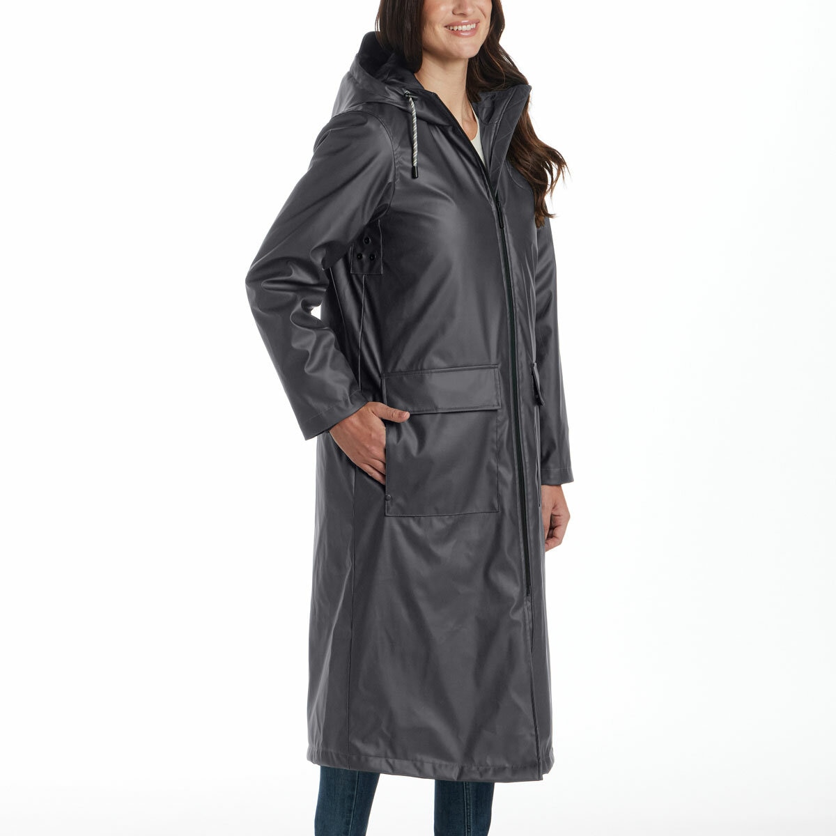 Weatherproof Ladies Long Slicker Jacket in Charcoal