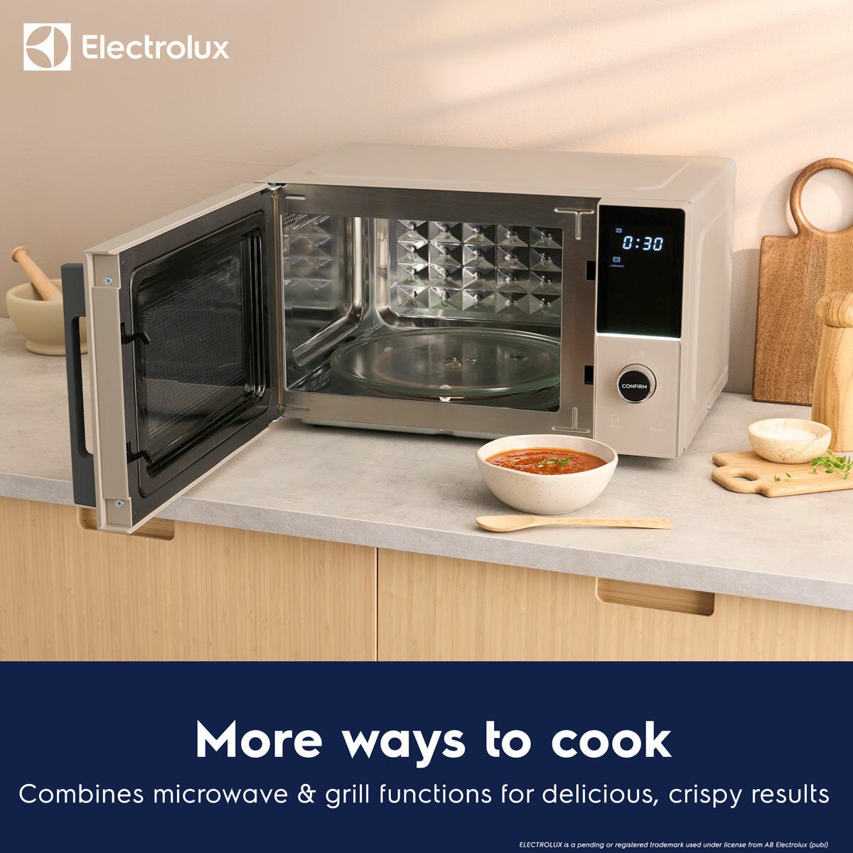 Lifestyle image of microwave on top of kitchen counter Lifestyle image of microwave on top of kitchen counter