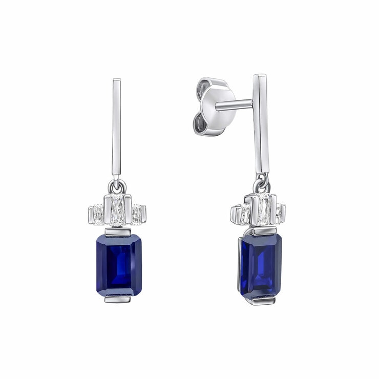 Diamonfire Sterling Silver Sapphire Cubic Zirconia Emerald Cut Drop Earrings Diamonfire Sterling Silver Sapphire Cubic Zirconia Emerald Cut Drop Earrings